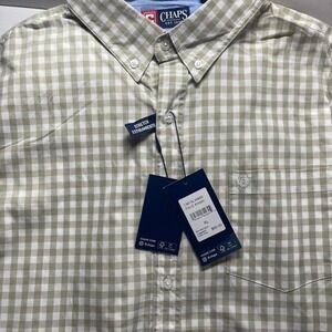 CHAPS Stretch Gingham Button Down Shirt Pale Khaki Classic Fit XL